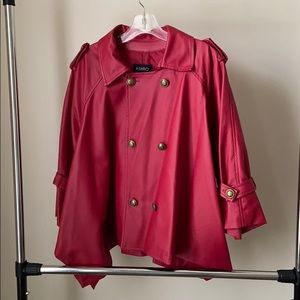 Red Faux Leather Cape Jacket